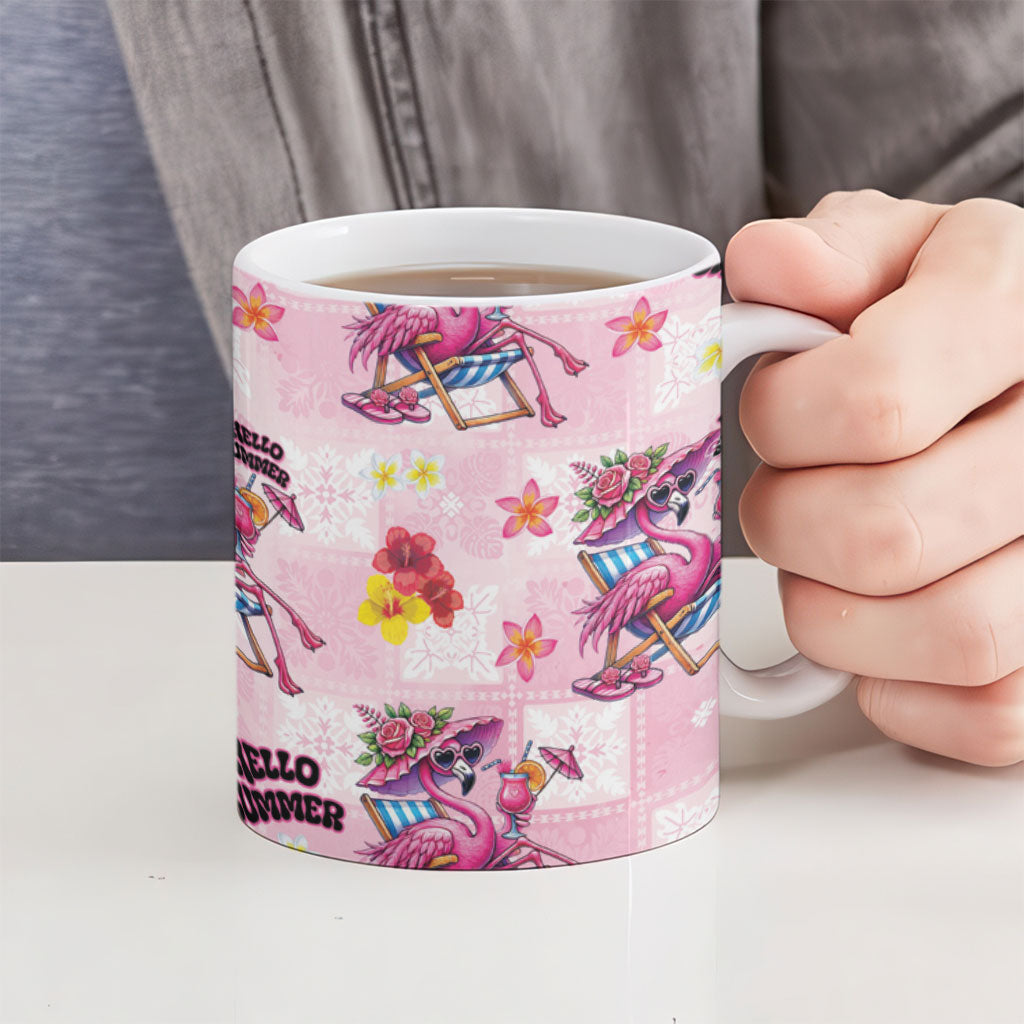Hawaii Flamingo Hello Summer Ceramic Mug Hawaiian Quilt Pattern LT9 - Polynesian Pride