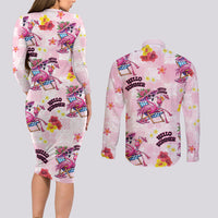Hawaii Flamingo Hello Summer Couples Matching Long Sleeve Bodycon Dress and Long Sleeve Button Shirt Hawaiian Quilt Pattern LT9 - Polynesian Pride