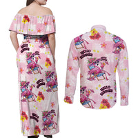 Hawaii Flamingo Hello Summer Couples Matching Off Shoulder Maxi Dress and Long Sleeve Button Shirt Hawaiian Quilt Pattern LT9 - Polynesian Pride