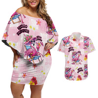 Hawaii Flamingo Hello Summer Couples Matching Off Shoulder Short Dress and Hawaiian Shirt Hawaiian Quilt Pattern LT9 Pink - Polynesian Pride