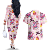 Hawaii Flamingo Hello Summer Couples Matching Off The Shoulder Long Sleeve Dress and Hawaiian Shirt Hawaiian Quilt Pattern LT9 - Polynesian Pride