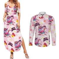 Hawaii Flamingo Hello Summer Couples Matching Summer Maxi Dress and Long Sleeve Button Shirt Hawaiian Quilt Pattern LT9 Pink - Polynesian Pride