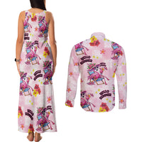 Hawaii Flamingo Hello Summer Couples Matching Tank Maxi Dress and Long Sleeve Button Shirt Hawaiian Quilt Pattern LT9 - Polynesian Pride