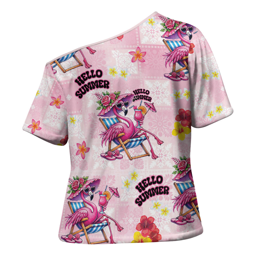 Hawaii Flamingo Hello Summer Cross Shoulder Shirt Hawaiian Quilt Pattern LT9 - Polynesian Pride