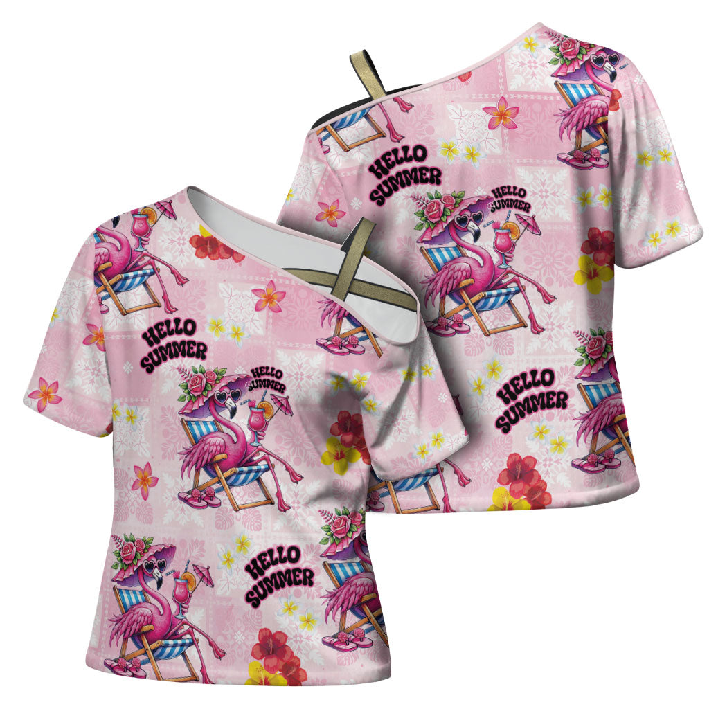 Hawaii Flamingo Hello Summer Cross Shoulder Shirt Hawaiian Quilt Pattern LT9 - Polynesian Pride
