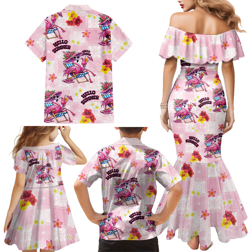 Hawaii Flamingo Hello Summer Family Matching Mermaid Dress and Hawaiian Shirt Hawaiian Quilt Pattern LT9 - Polynesian Pride