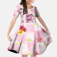 Hawaii Flamingo Hello Summer Family Matching Off The Shoulder Long Sleeve Dress and Hawaiian Shirt Hawaiian Quilt Pattern LT9 Daughter's Dress Pink - Polynesian Pride
