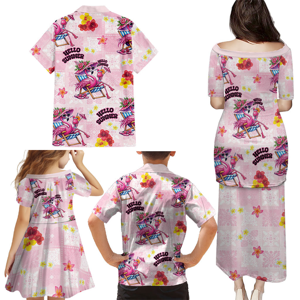 Hawaii Flamingo Hello Summer Family Matching Puletasi and Hawaiian Shirt Hawaiian Quilt Pattern LT9 - Polynesian Pride