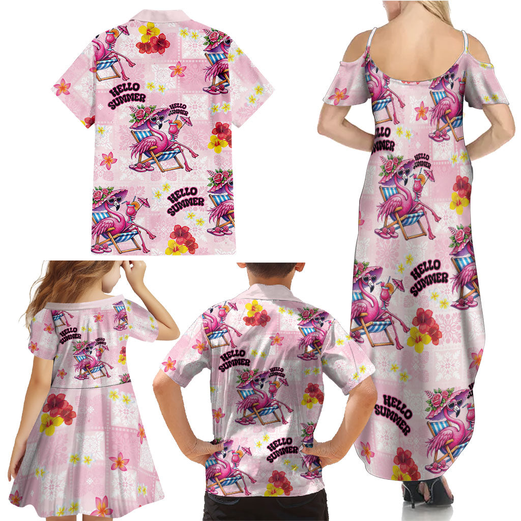 Hawaii Flamingo Hello Summer Family Matching Summer Maxi Dress and Hawaiian Shirt Hawaiian Quilt Pattern LT9 - Polynesian Pride