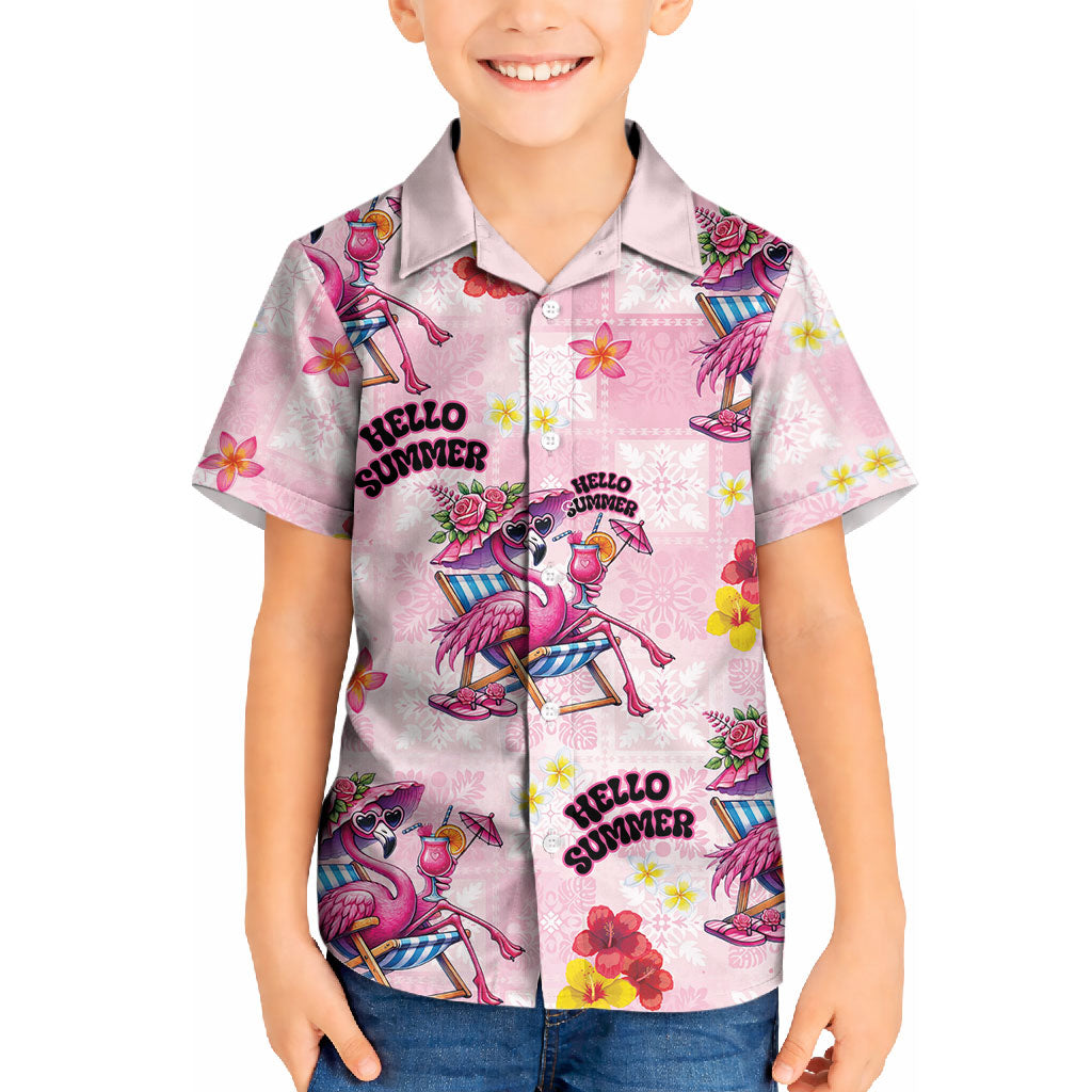 Hawaii Flamingo Hello Summer Kid Hawaiian Shirt Hawaiian Quilt Pattern LT9 Kid Pink - Polynesian Pride