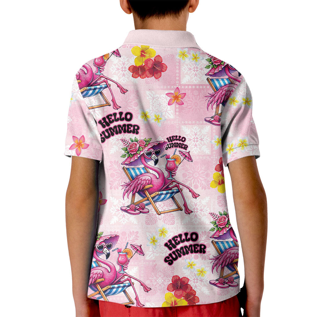 Hawaii Flamingo Hello Summer Kid Polo Shirt Hawaiian Quilt Pattern LT9 - Polynesian Pride
