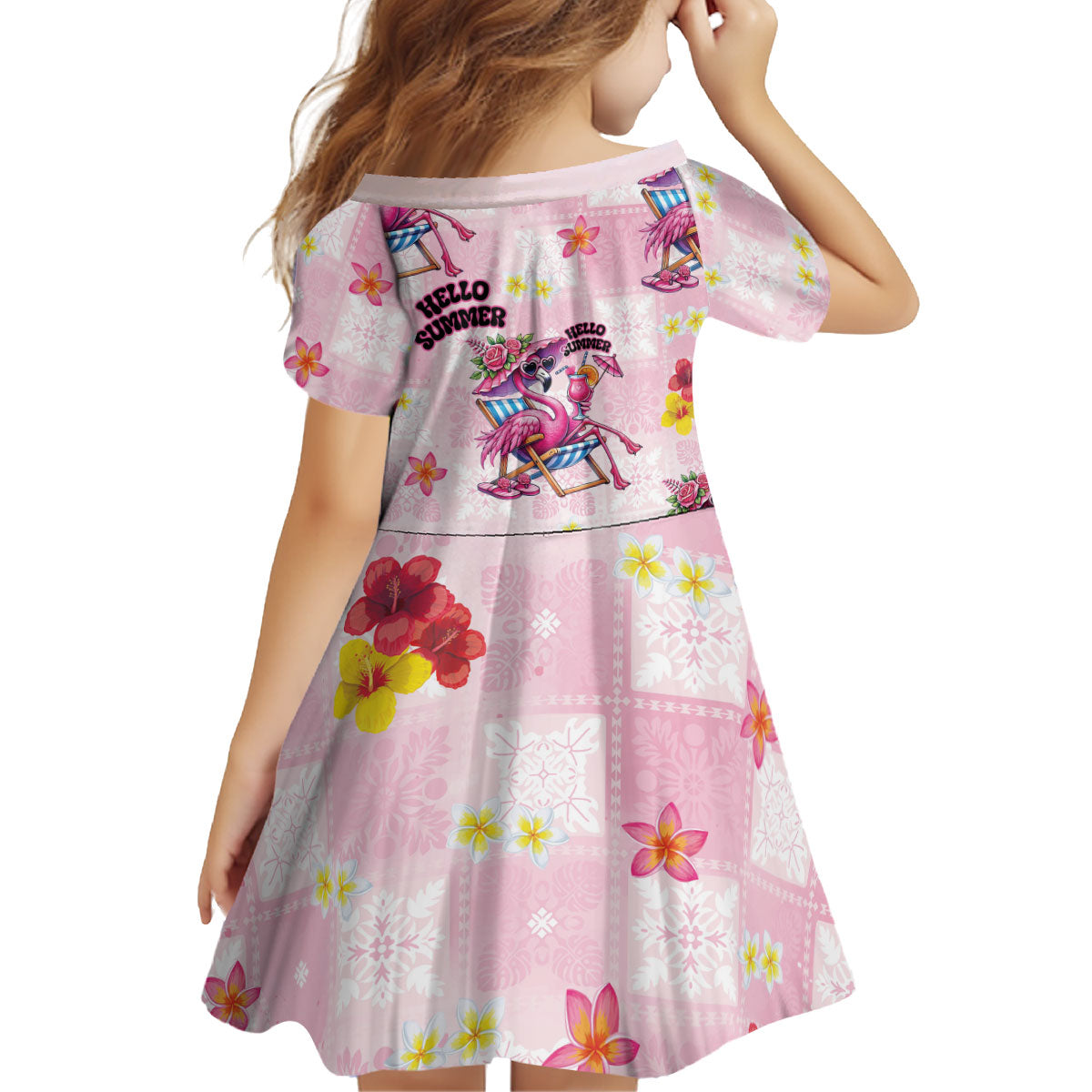 Hawaii Flamingo Hello Summer Kid Short Sleeve Dress Hawaiian Quilt Pattern LT9 - Polynesian Pride