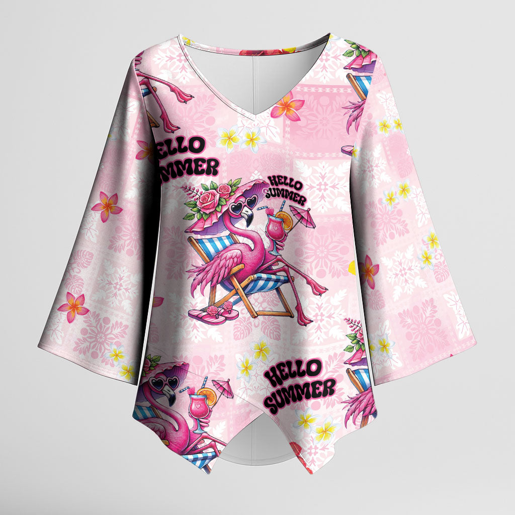 Hawaii Flamingo Hello Summer Kimono Sleeve Blouse Hawaiian Quilt Pattern LT9 Female Pink - Polynesian Pride