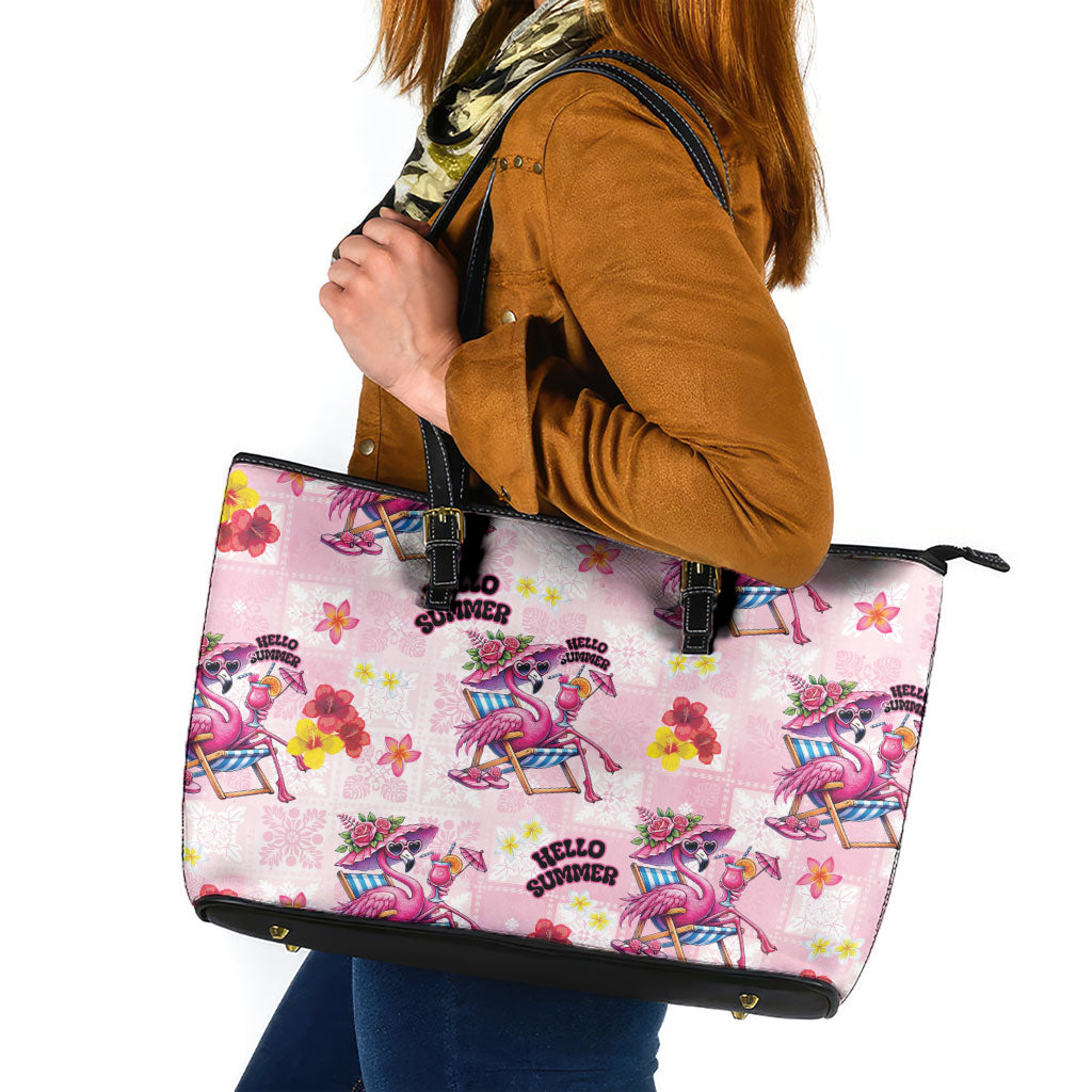 Hawaii Flamingo Hello Summer Leather Tote Bag Hawaiian Quilt Pattern LT9 Pink - Polynesian Pride