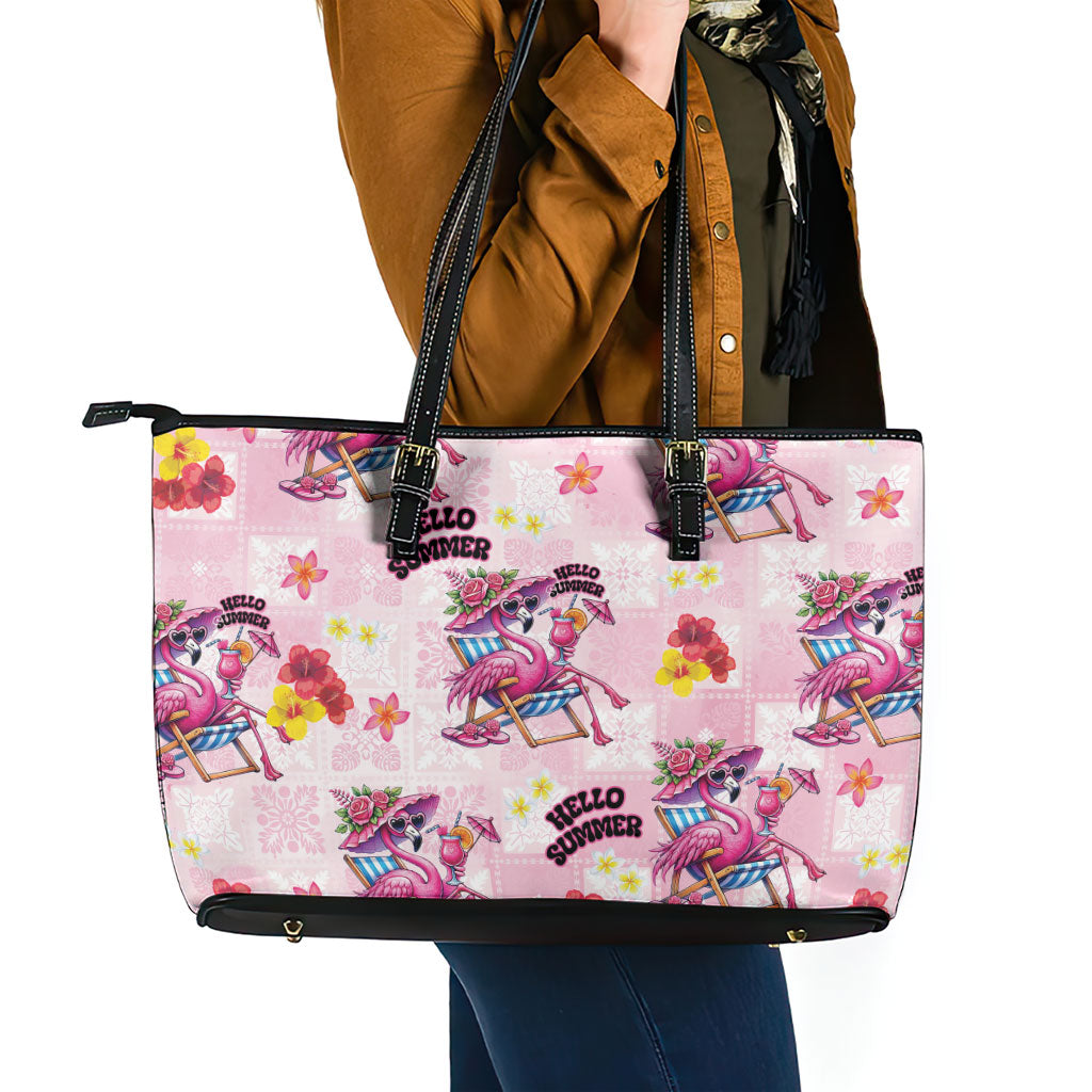 Hawaii Flamingo Hello Summer Leather Tote Bag Hawaiian Quilt Pattern LT9 - Polynesian Pride