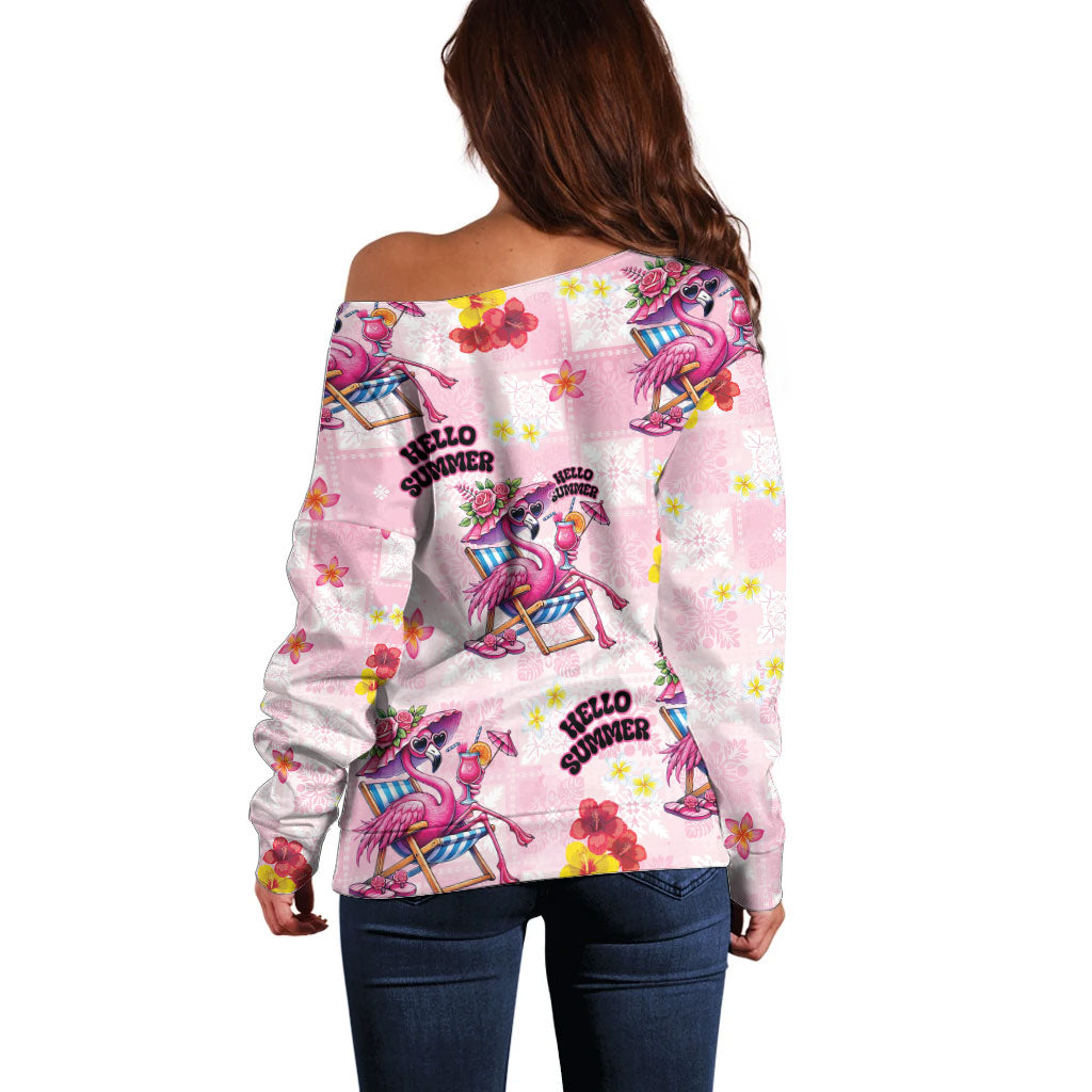 Hawaii Flamingo Hello Summer Off Shoulder Sweater Hawaiian Quilt Pattern LT9 - Polynesian Pride