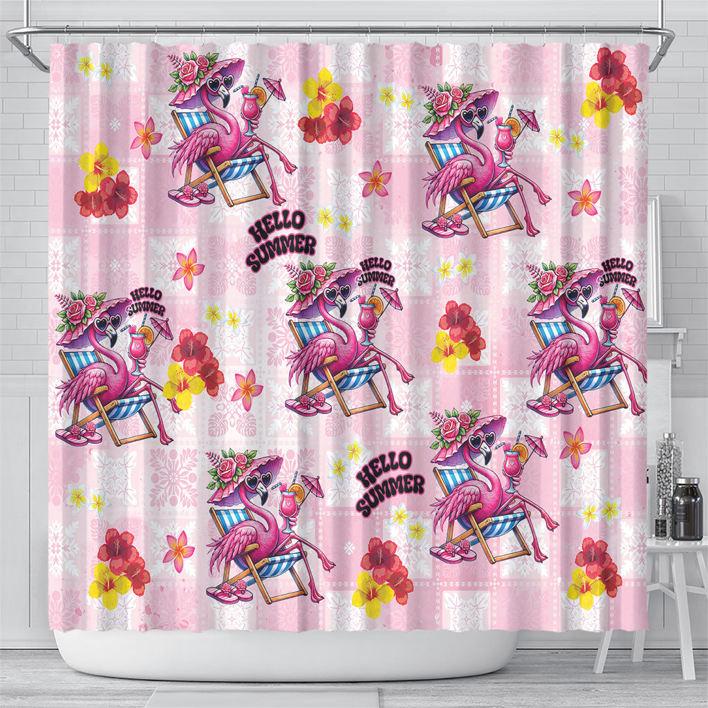 Hawaii Flamingo Hello Summer Shower Curtain Hawaiian Quilt Pattern LT9 - Polynesian Pride