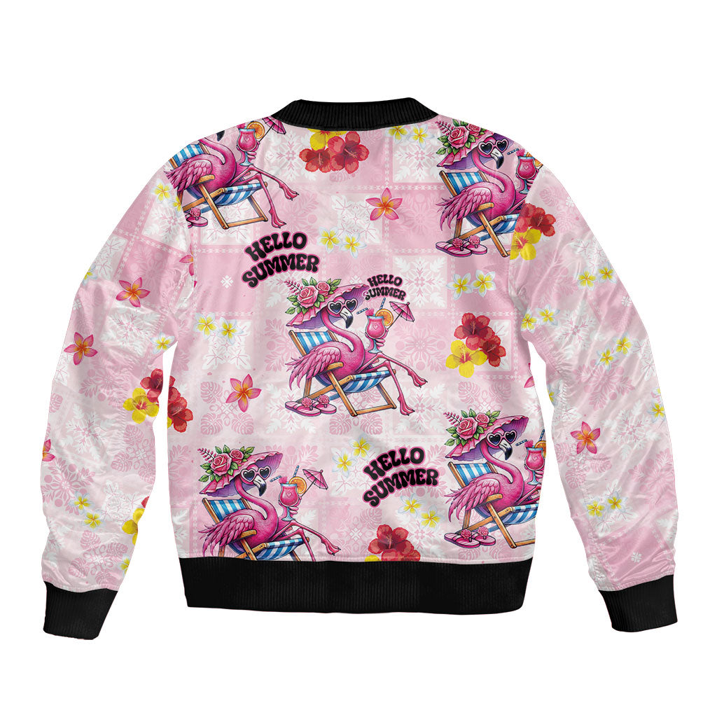 Hawaii Flamingo Hello Summer Sleeve Zip Bomber Jacket Hawaiian Quilt Pattern LT9 - Polynesian Pride