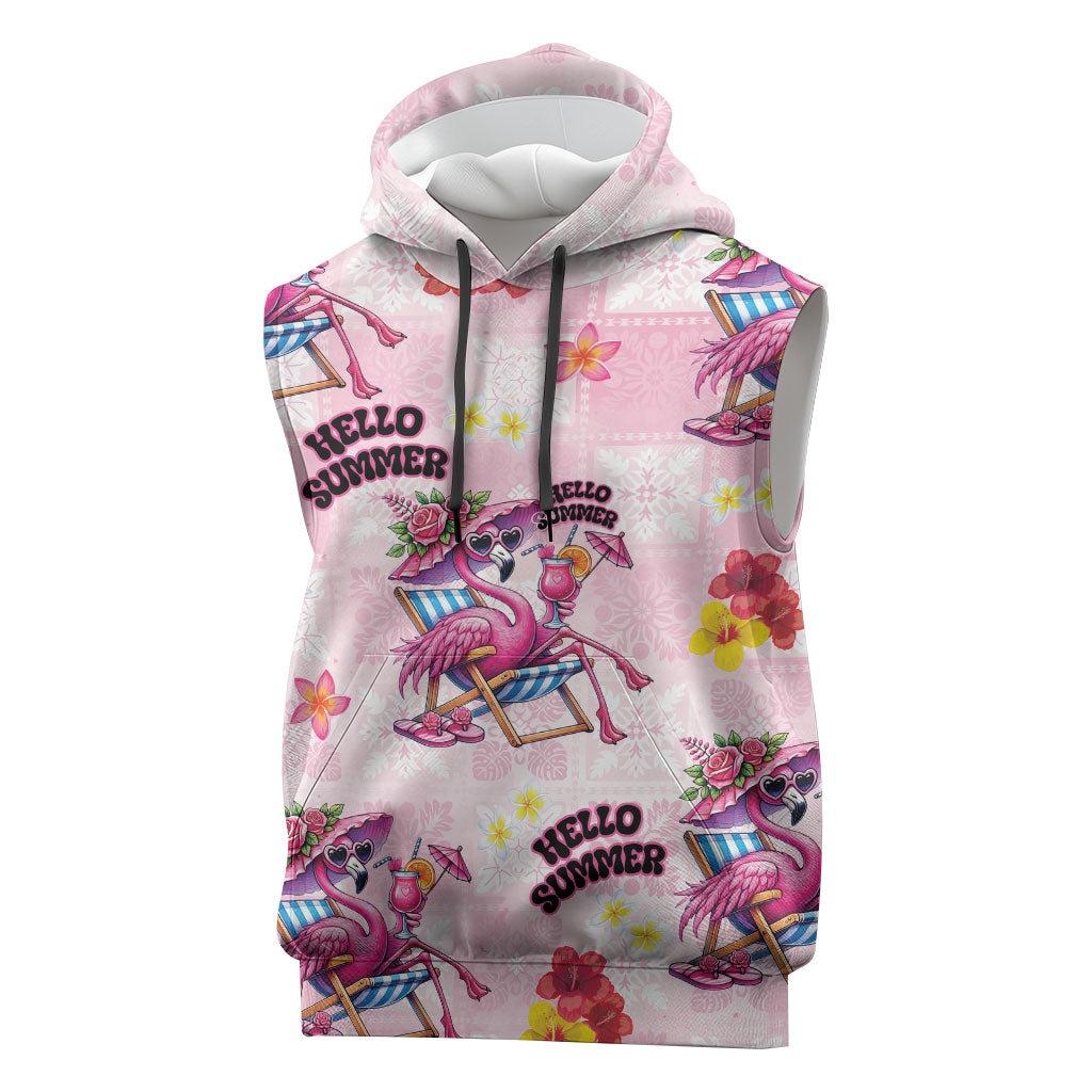 Hawaii Flamingo Hello Summer Sleeveless Hoodie Hawaiian Quilt Pattern LT9 Pink - Polynesian Pride