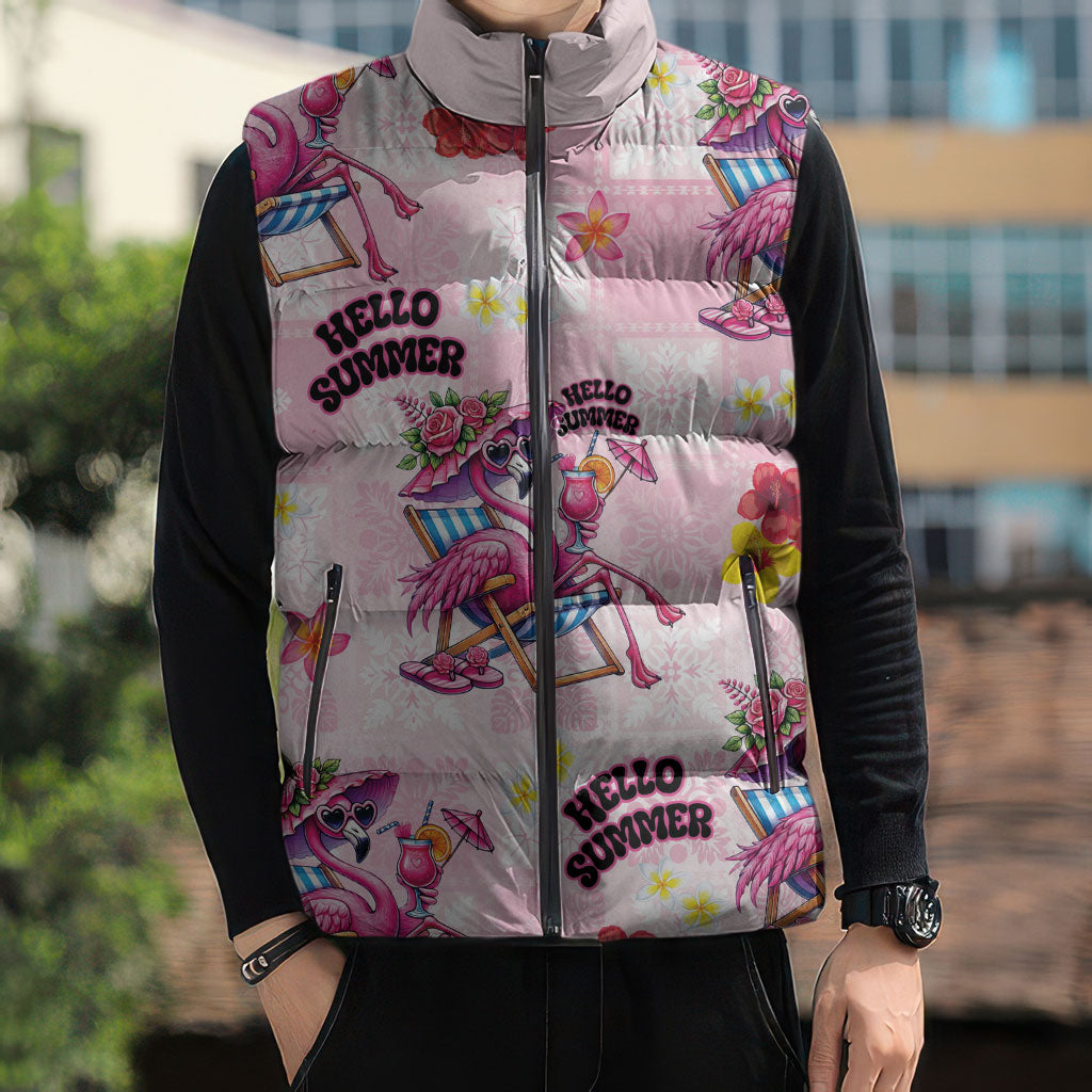 Hawaii Flamingo Hello Summer Sleeveless Puffer Jacket Hawaiian Quilt Pattern LT9 - Polynesian Pride
