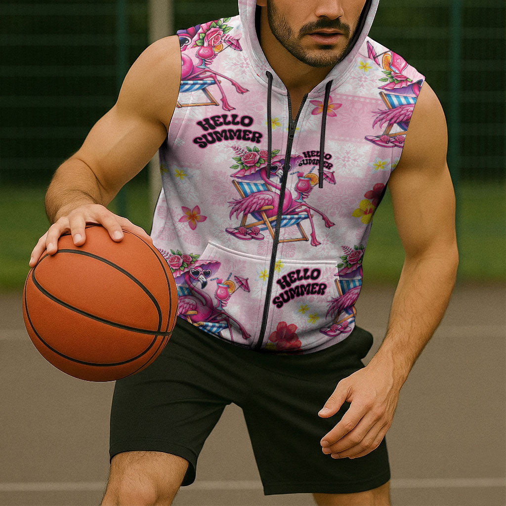 Hawaii Flamingo Hello Summer Sleeveless Zip Hoodie Hawaiian Quilt Pattern LT9 - Polynesian Pride