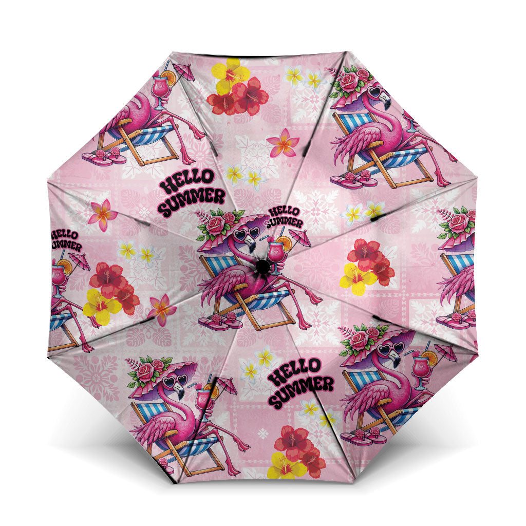Hawaii Flamingo Hello Summer Umbrella Hawaiian Quilt Pattern LT9 One Size Folded 11.42 inch Opened Diameter 37.4 inch Pink - Polynesian Pride