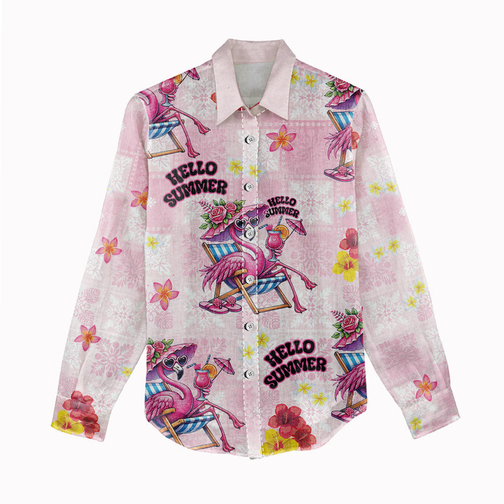 Hawaii Flamingo Hello Summer Women Casual Shirt Hawaiian Quilt Pattern LT9 - Polynesian Pride