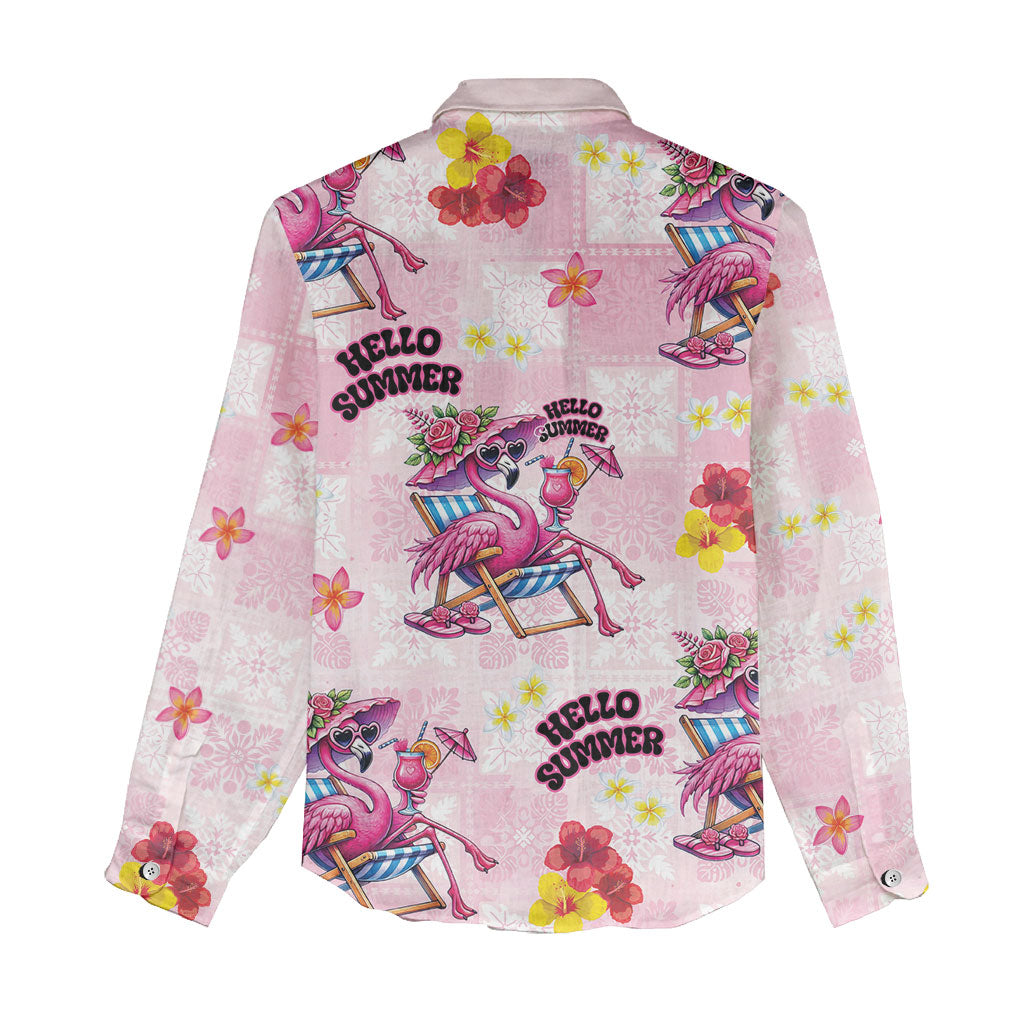 Hawaii Flamingo Hello Summer Women Casual Shirt Hawaiian Quilt Pattern LT9 - Polynesian Pride