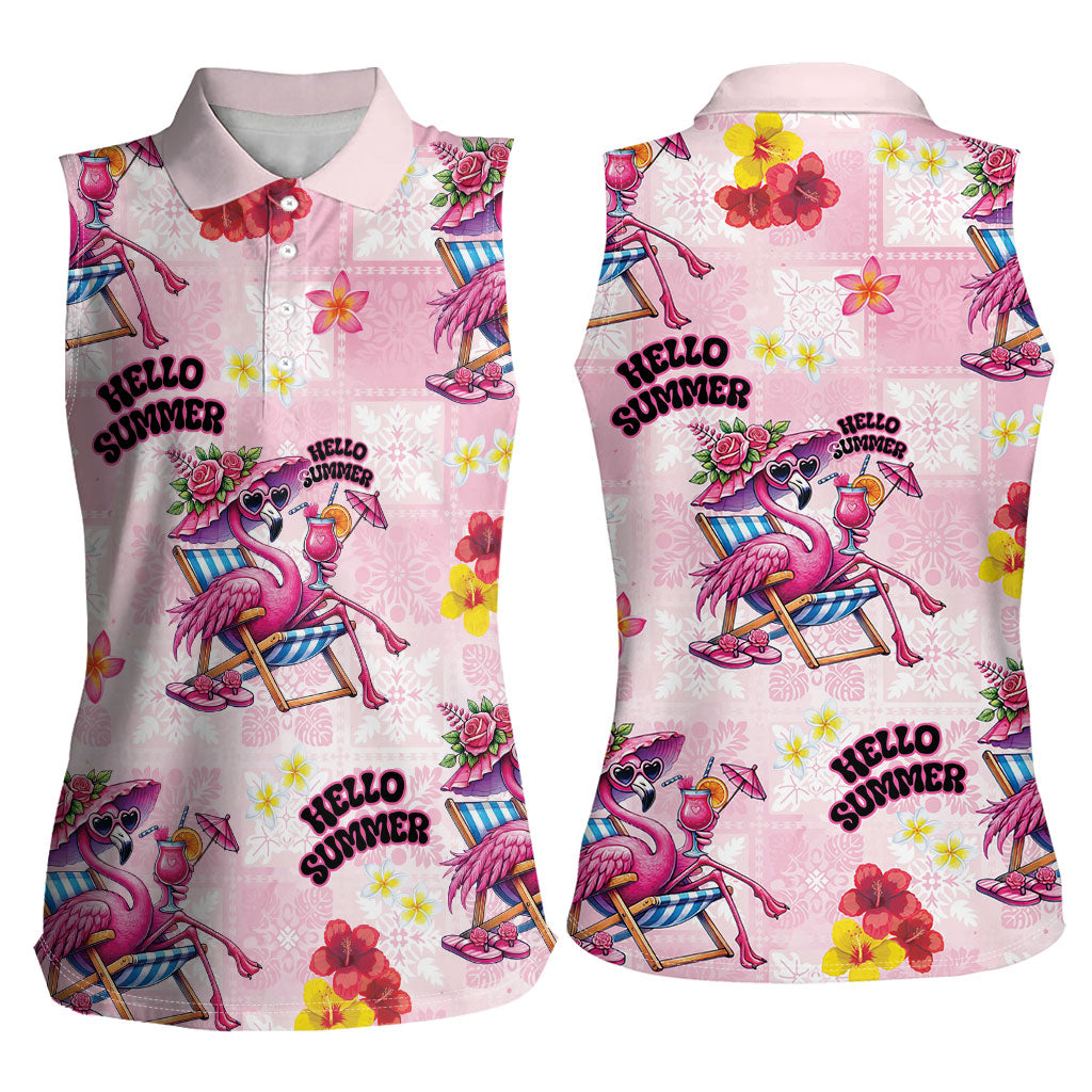 Hawaii Flamingo Hello Summer Women Sleeveless Polo Shirt Hawaiian Quilt Pattern LT9 - Polynesian Pride