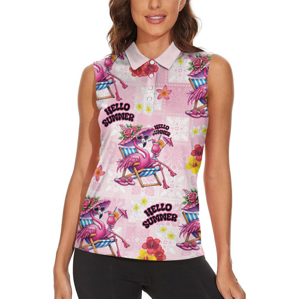 Hawaii Flamingo Hello Summer Women Sleeveless Polo Shirt Hawaiian Quilt Pattern LT9 - Polynesian Pride