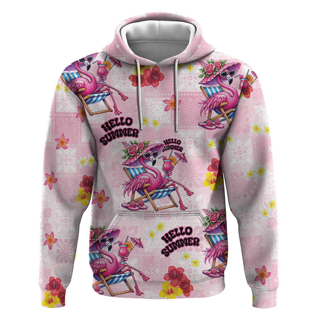 Hawaii Flamingo Hello Summer Zip Hoodie Hawaiian Quilt Pattern LT9 Pullover Hoodie Pink - Polynesian Pride