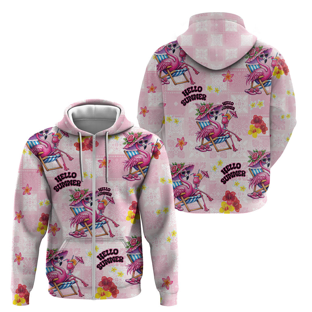 Hawaii Flamingo Hello Summer Zip Hoodie Hawaiian Quilt Pattern LT9 - Polynesian Pride