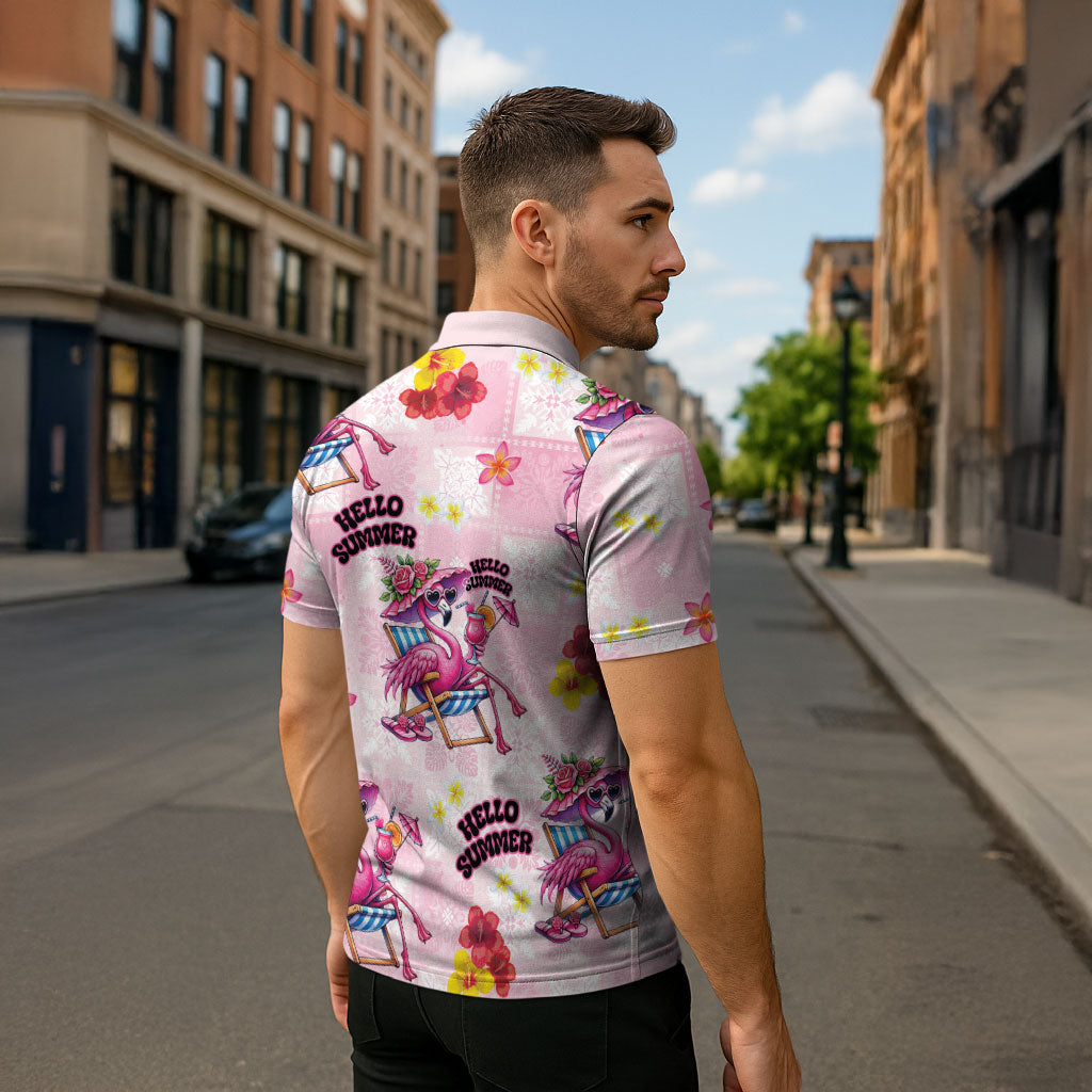 Hawaii Flamingo Hello Summer Zipper Polo Shirt Hawaiian Quilt Pattern LT9 - Polynesian Pride