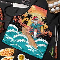 Vintage Santa Claus Surfing Summer Apron Mele Kalikimaka i Iulai! LT9 Black - Polynesian Pride