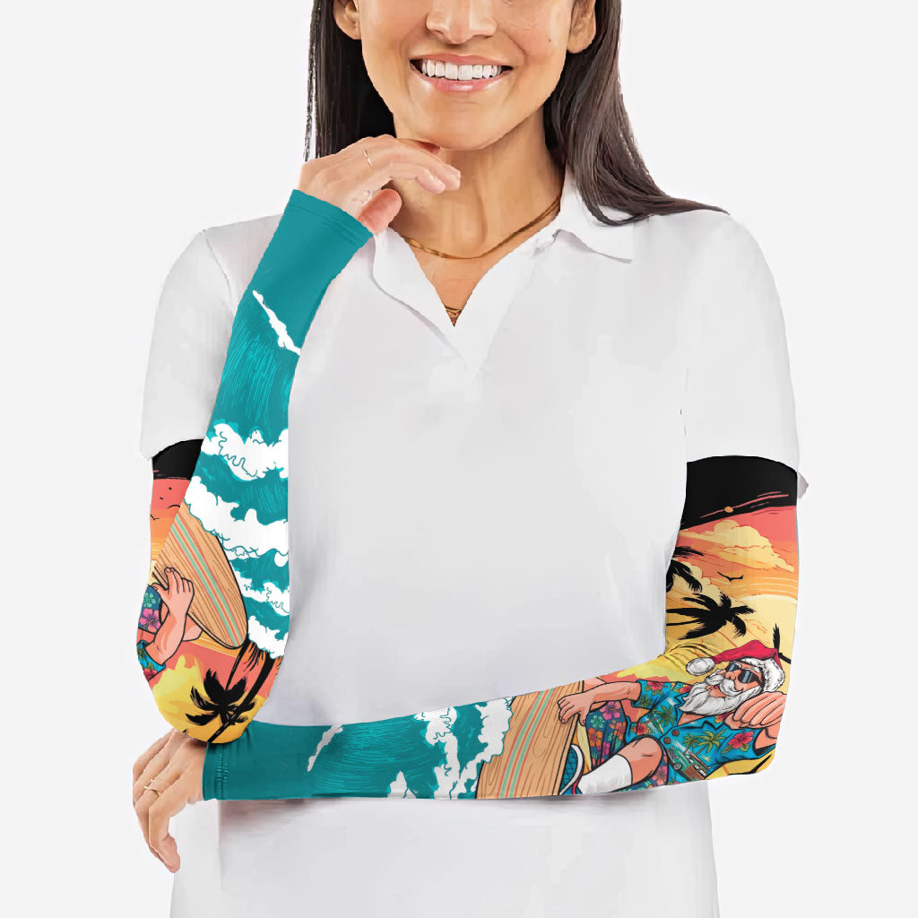 Vintage Santa Claus Surfing Summer Arm Sleeves Mele Kalikimaka i Iulai! LT9 - Polynesian Pride