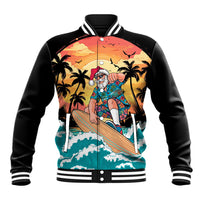 Vintage Santa Claus Surfing Summer Baseball Jacket Mele Kalikimaka i Iulai! LT9 Unisex Black - Polynesian Pride