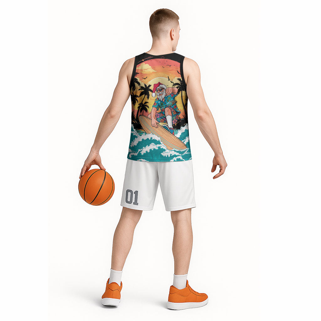 Vintage Santa Claus Surfing Summer Basketball Jersey Mele Kalikimaka i Iulai! LT9 - Polynesian Pride