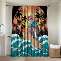 Vintage Santa Claus Surfing Summer Bathroom Set Mele Kalikimaka i Iulai! LT9 Shower Curtain Only Black - Polynesian Pride