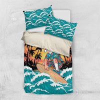 Vintage Santa Claus Surfing Summer Bedding Set Mele Kalikimaka i Iulai! LT9 US Twin 172cm x 218cm Black - Polynesian Pride