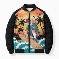 Vintage Santa Claus Surfing Summer Bomber Puffer Jacket Mele Kalikimaka i Iulai! LT9 Unisex Black - Polynesian Pride