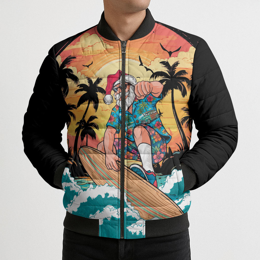 Vintage Santa Claus Surfing Summer Bomber Puffer Jacket Mele Kalikimaka i Iulai! LT9 - Polynesian Pride