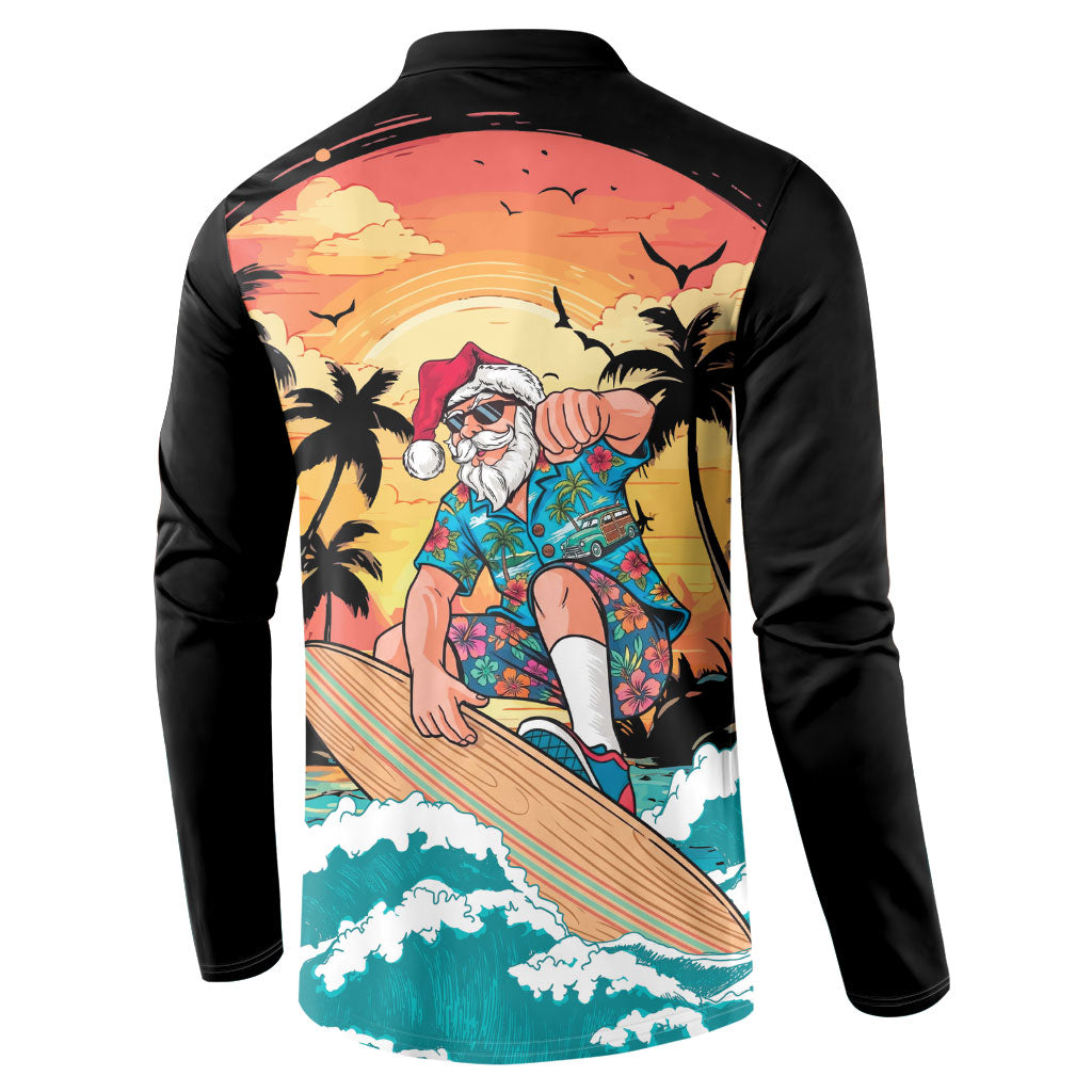 Vintage Santa Claus Surfing Summer Button Sweatshirt Mele Kalikimaka i Iulai! LT9 - Polynesian Pride