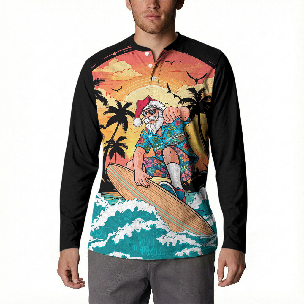 Vintage Santa Claus Surfing Summer Button Sweatshirt Mele Kalikimaka i Iulai! LT9 - Polynesian Pride