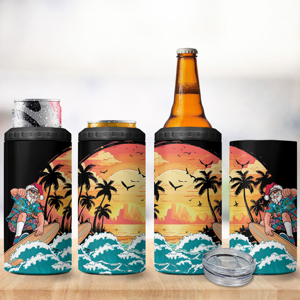 Vintage Santa Claus Surfing Summer 4 in 1 Can Cooler Tumbler Mele Kalikimaka i Iulai! LT9 - Polynesian Pride