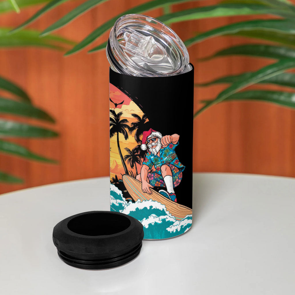 Vintage Santa Claus Surfing Summer 4 in 1 Can Cooler Tumbler Mele Kalikimaka i Iulai! LT9 - Polynesian Pride
