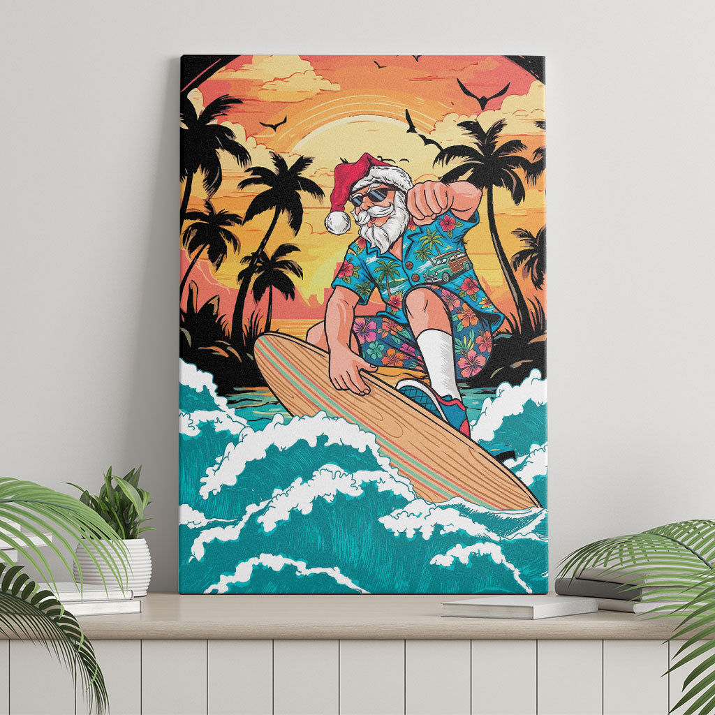 Vintage Santa Claus Surfing Summer Canvas Wall Art Mele Kalikimaka i Iulai! LT9 - Polynesian Pride