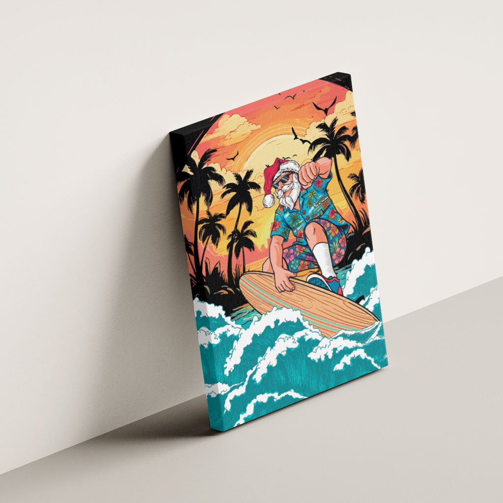 Vintage Santa Claus Surfing Summer Canvas Wall Art Mele Kalikimaka i Iulai! LT9 - Polynesian Pride