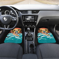 Vintage Santa Claus Surfing Summer Car Mats Mele Kalikimaka i Iulai! LT9 Set 2pcs - Front Black - Polynesian Pride