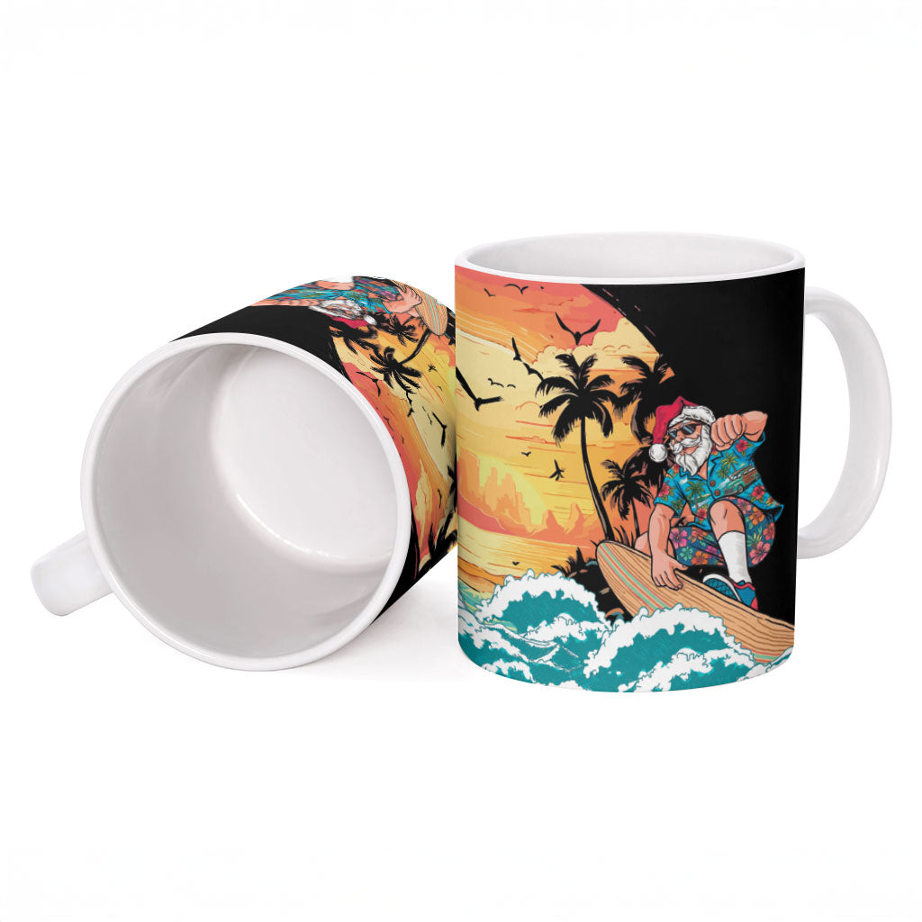 Vintage Santa Claus Surfing Summer Ceramic Mug Mele Kalikimaka i Iulai! LT9 - Polynesian Pride