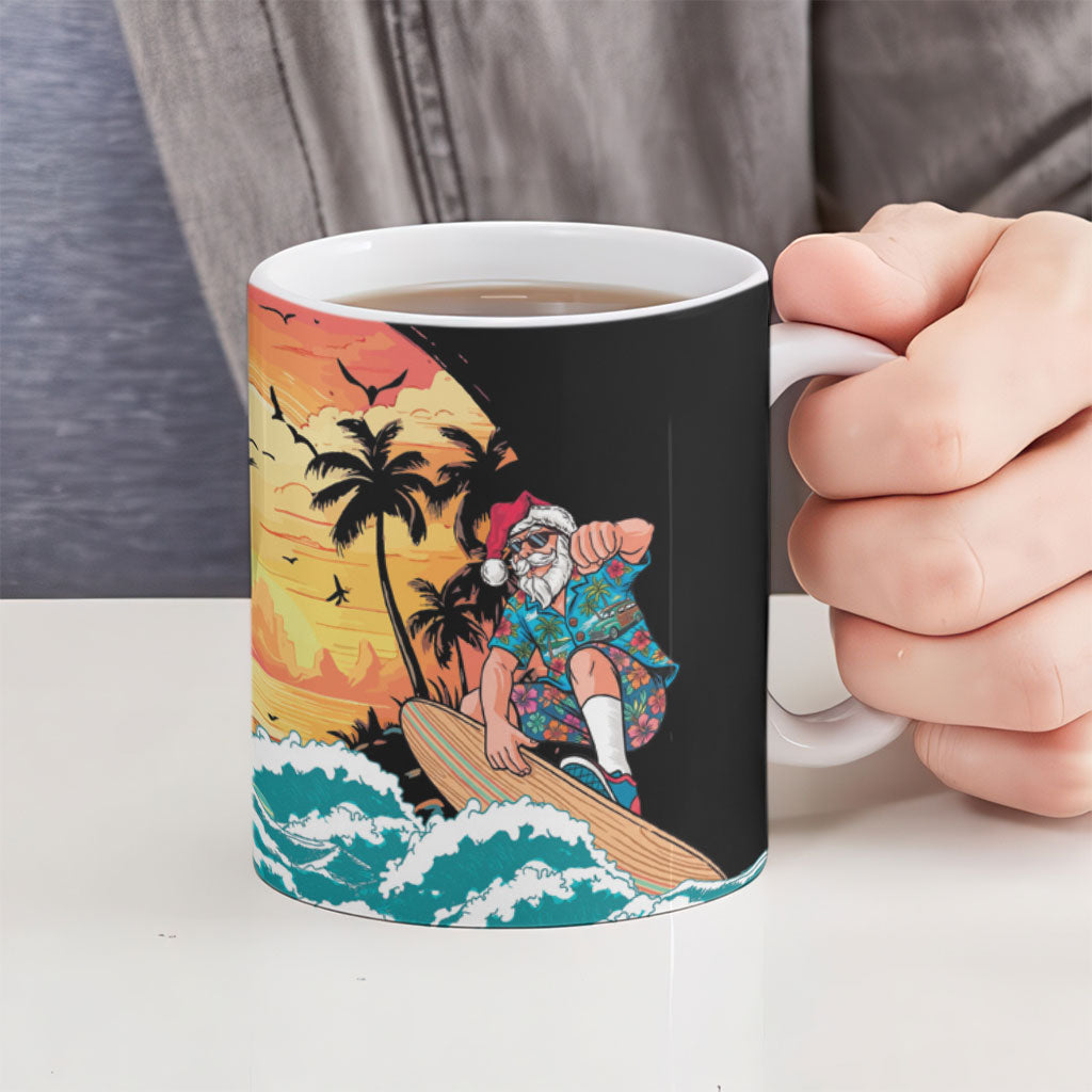 Vintage Santa Claus Surfing Summer Ceramic Mug Mele Kalikimaka i Iulai! LT9 - Polynesian Pride